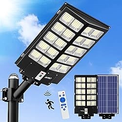 3200W Solar Street Lights Outdoor,320000LM 6500K Commercial Parking Lot Lights Dusk to Dawn, Waterproof Solar Security Flood Lights with Motion Sensor and Remote for Yard, Garage, Driveway